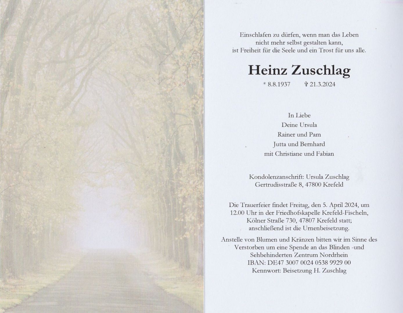 Anzeige Heinz Zuschlag
